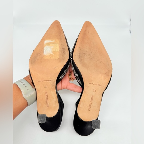 Manolo Blahnik Vintage Black Satin Jeweled Crystal Carolyne Slingback pumps EU38 - Picture 7 of 10